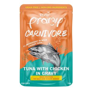 (โหล) 12x70ก. Pramy Carnivore เพาซ์แมว รสทูน่าไก่เกรวี่ CV1