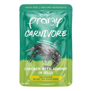 (โหล) 12x70ก. Pramy Carnivore เพาซ์แมว รสไก่กุ้งเยลลี่ CV7