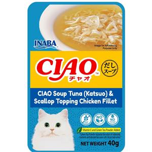 Ciao เพาซ์แมว รสทูน่าคัทสึโอะไก่และหอยเชลล์ 40ก. (IC212)