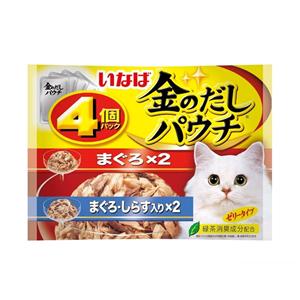 (แพ็ค) 4x60ก. Inaba เพาว์แมว รสทูน่าและปลาข้าวสารในเยลลี่