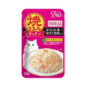 Ciao เพาซ์แมว รสไก่ย่างชิ้นย่อยปูอัดในเยลลี่หอย 50ก. (IC281)