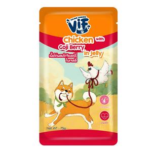 (โหล) 12x75ก. Vif เพาซ์สุนัข รสไก่และโกจิเบอร์รี่เยลลี่