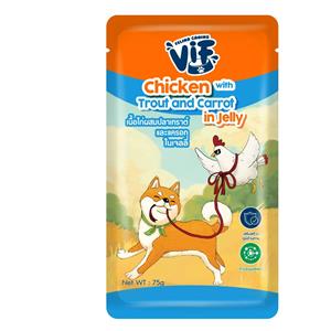 (โหล) 12x75ก. Vif เพาซ์สุนัข รสไก่และปลาเทราต์แครอทเยลลี่
