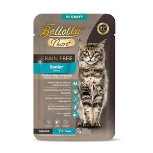 (โหล) 12x70ก. Bellotta Nutri+ Grain Free เพาซ์แมวแก่7+ สูตรSenior รสไก่ปลาเนื้อขาวแครนเบอร์รี่เกรวี่