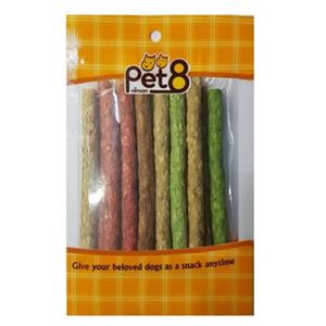Pet8 ขนมสุนัข สูตร แท่งกลมหนังบดคละสี HS14