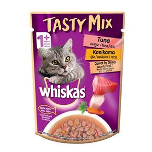 Whiskas Tasty mix เพาซ์แมว รสทูน่าปูอัดแครอทเกรวี่